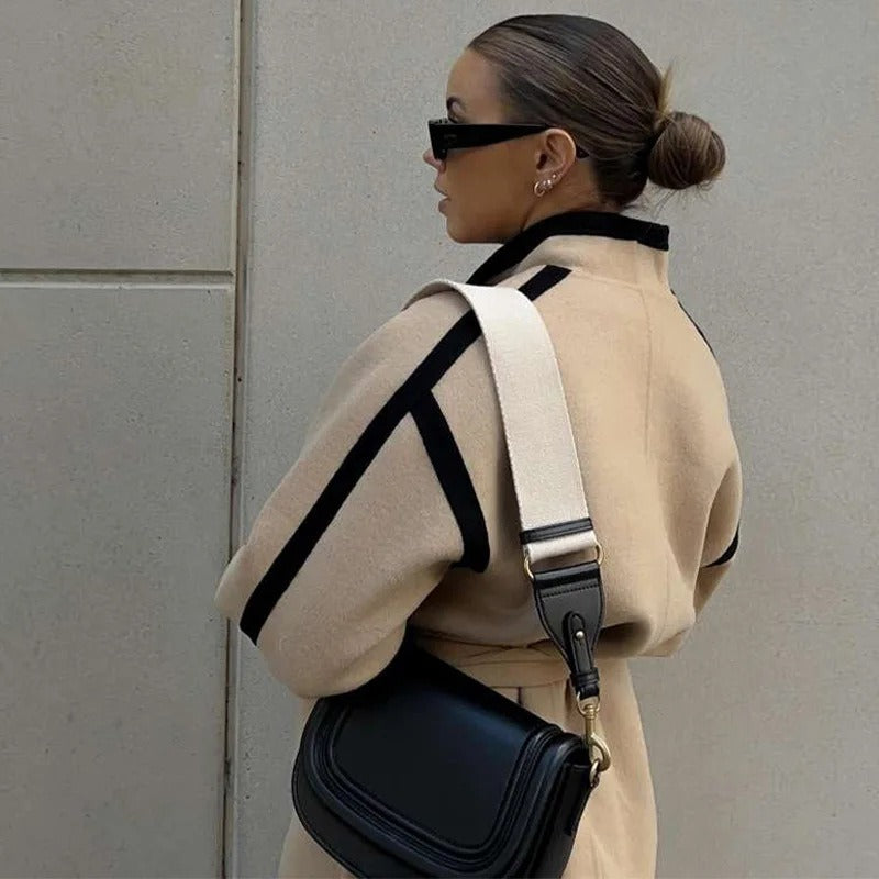 Chic Wrap Waist Belt Blazer with Contrast Details for Women