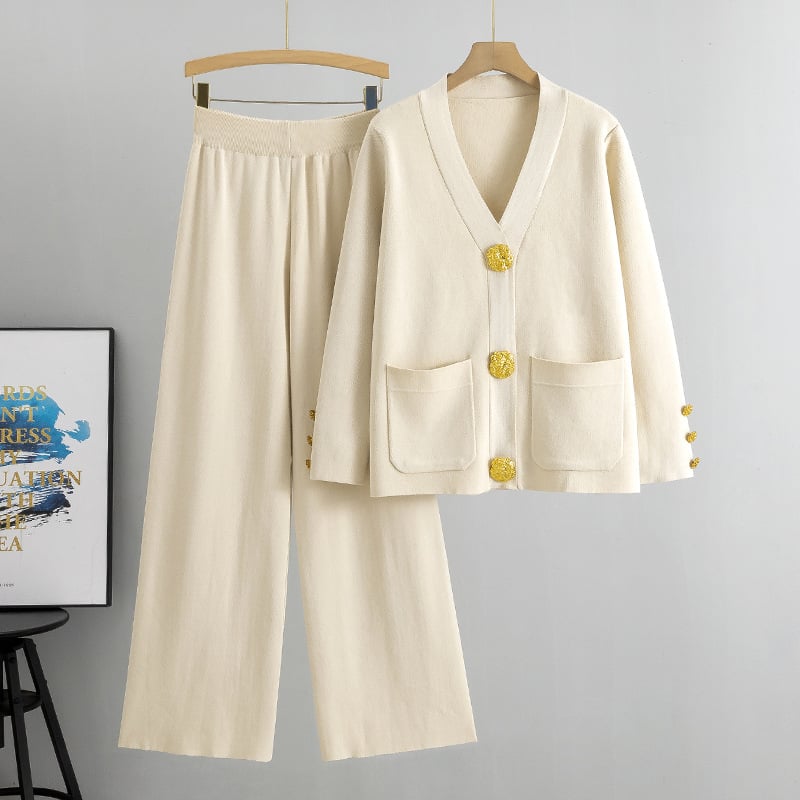 Wool Blend Sweater & Wide-Leg Pants Set