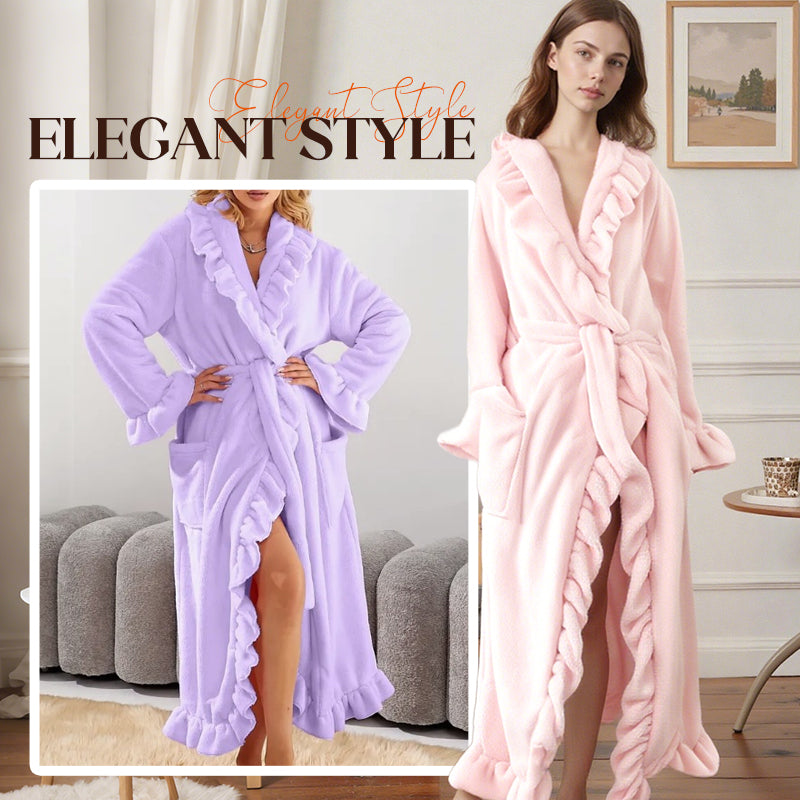 SereniWear™ - Ultra Soft Bathrobe with Elegant Ruffle Trim