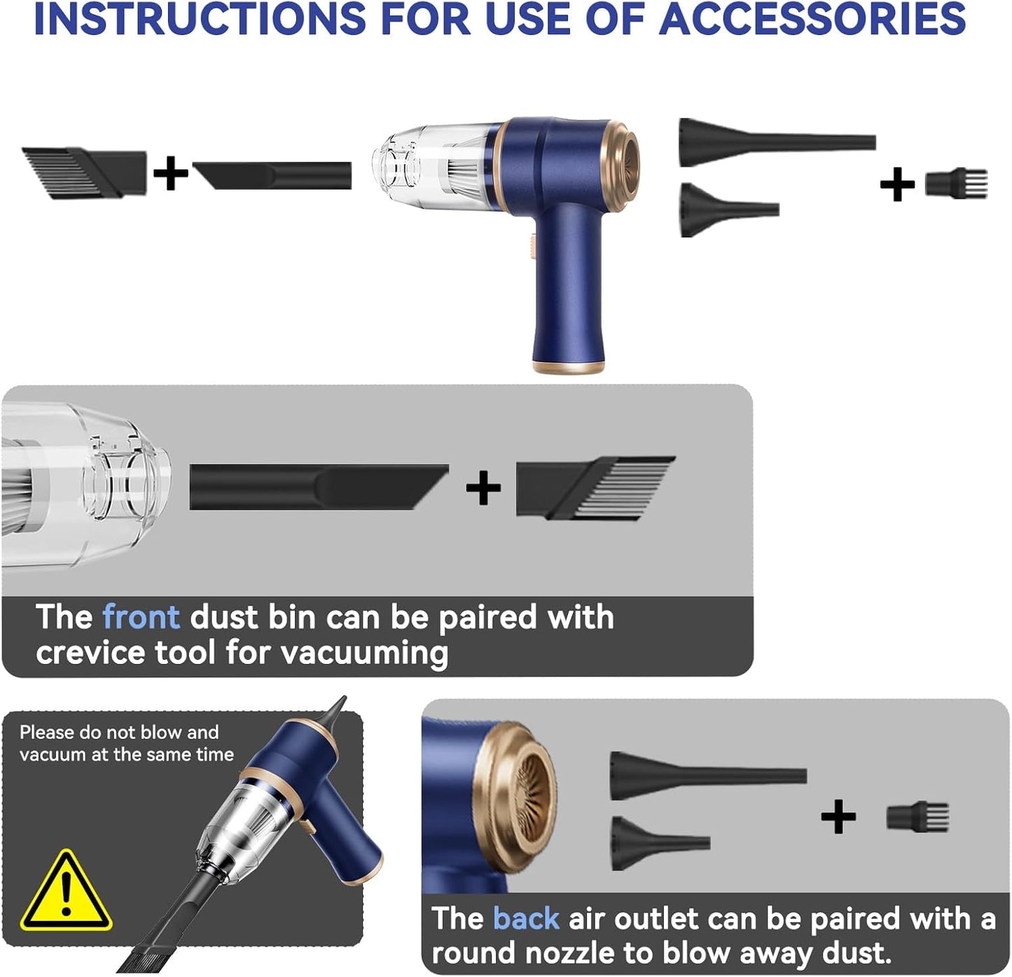 Portable Cordless Mini Vacuum Cleaner and Air Duster for Car and Home
