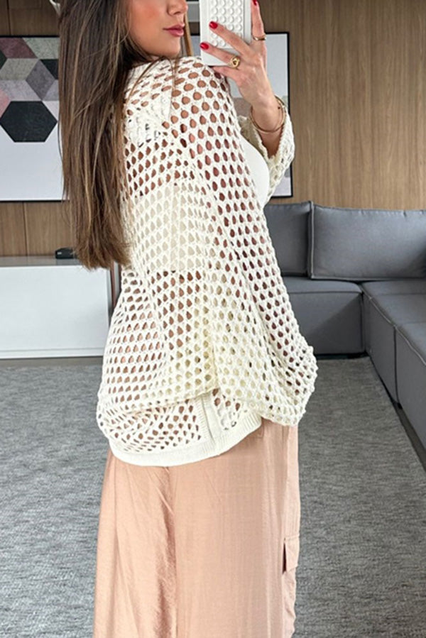 Hollow Knit Long Sleeve Beach Cardigan