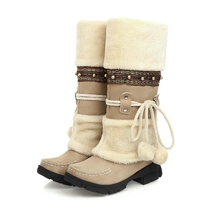 Boho Chic Faux Suede Knee-High Winter Boots