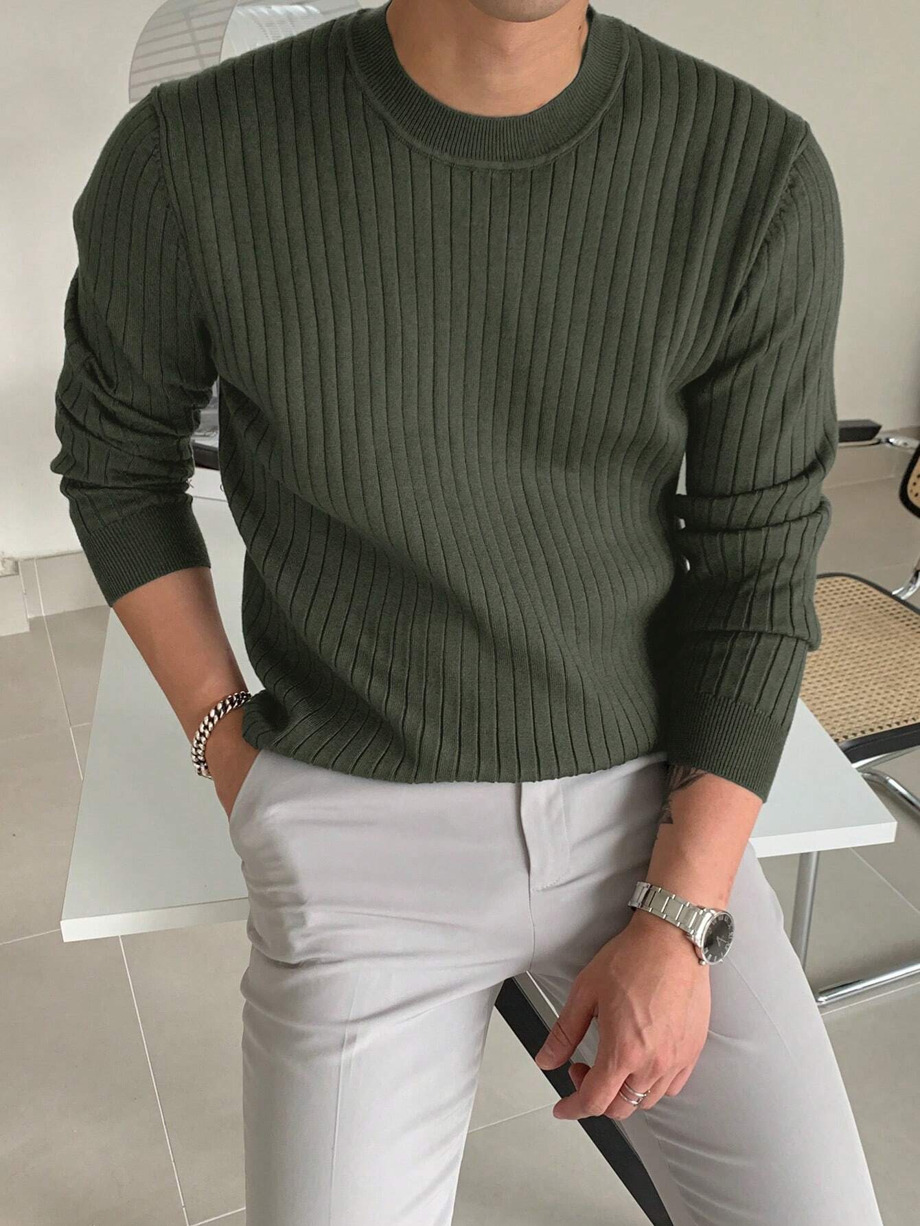Cozy Knit Sweater for Men Soft Warm Casual Pullover