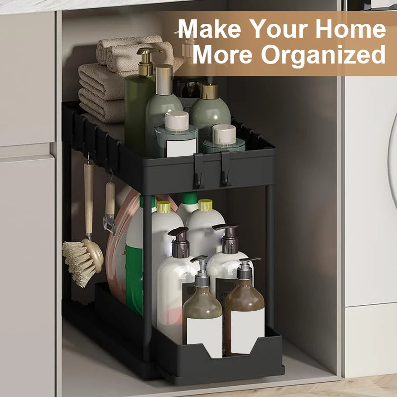 OrganizeEase™ - 2-Tier Sliding Under Sink Cabinet Organizer Rack