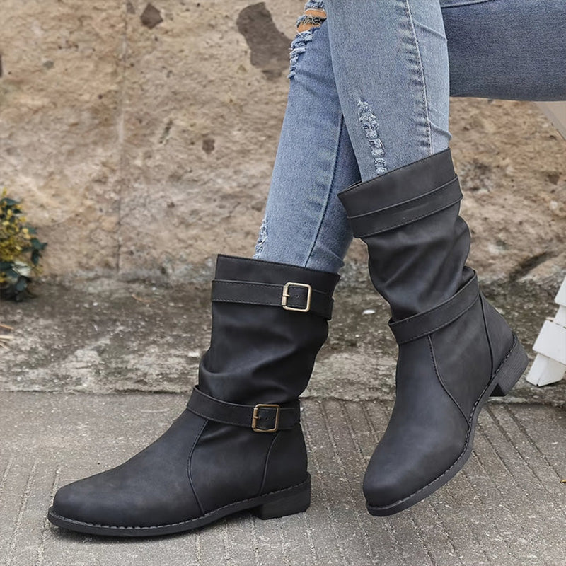 Chic Leather Ankle Boots with Buckle Detail