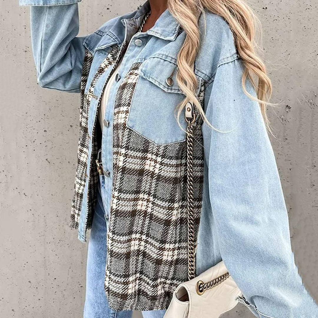Chic Plaid Jacket with Classic Collar for Women