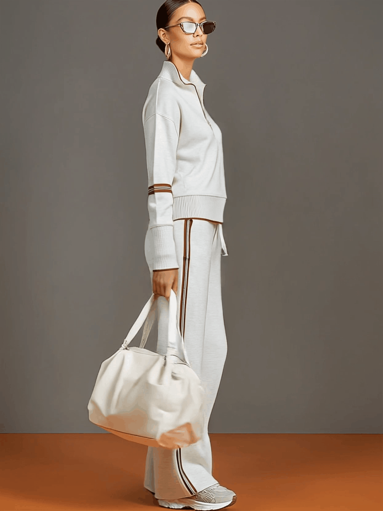 Half-Zip Sweatshirt & Wide-Leg Pants Set