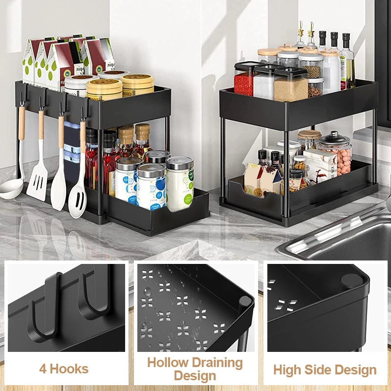 OrganizeEase™ - 2-Tier Sliding Under Sink Cabinet Organizer Rack