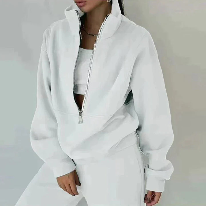 Cozy Fleece-Lined Tracksuit Set with Zip-Up Sweatshirt and Pants