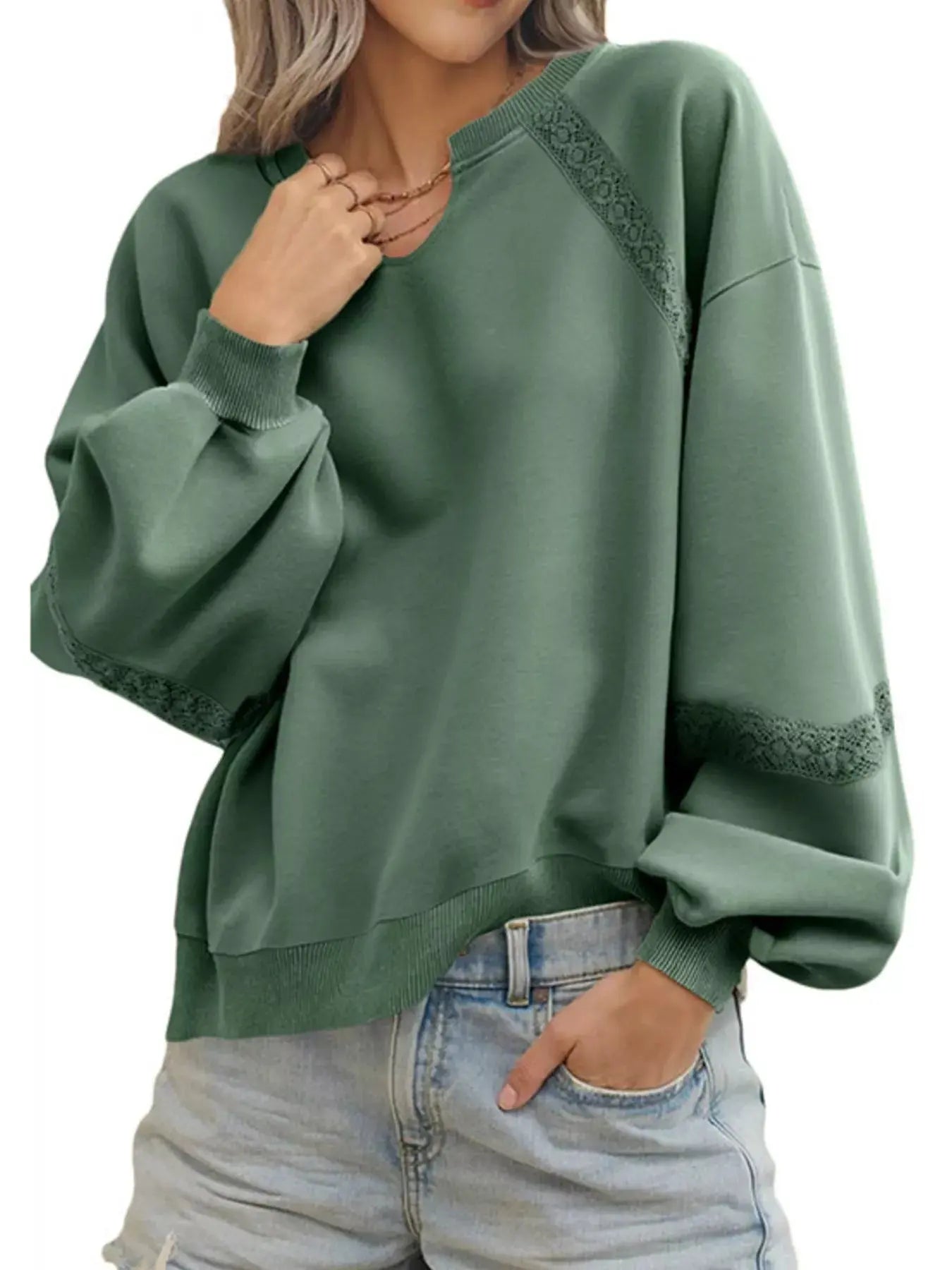 Cozy Lace Detail Sweatshirt for Casual Chic Looks