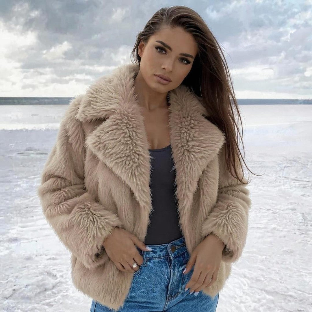 Elegant Faux Fur Coat with Voluminous Collar