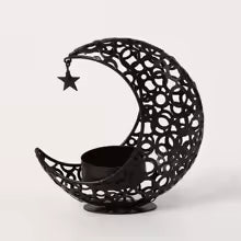 Modern Black Gold Moon and Stars Candle Holder