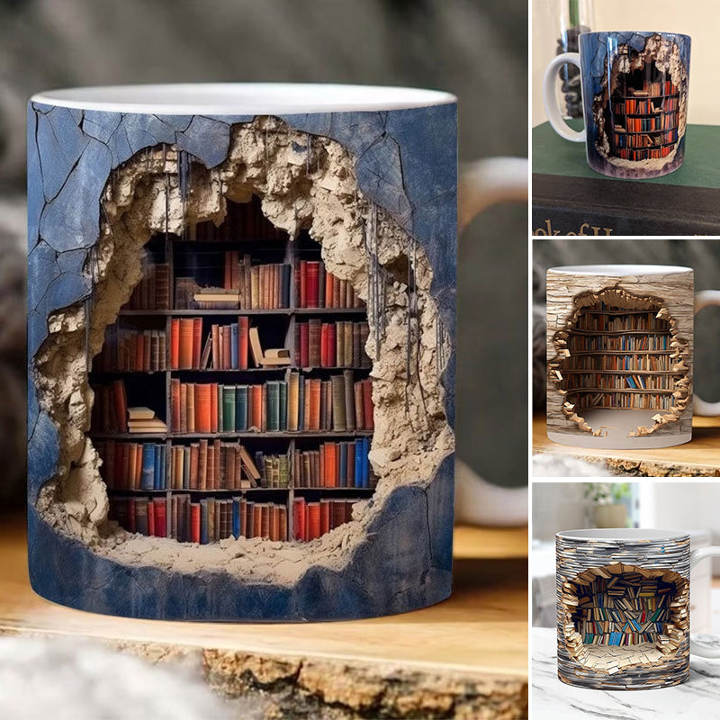 Ceramic 3D Bookshelf Mug for Book Lovers