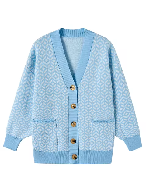 Cozy Geometric Pattern Button-Up Cardigan