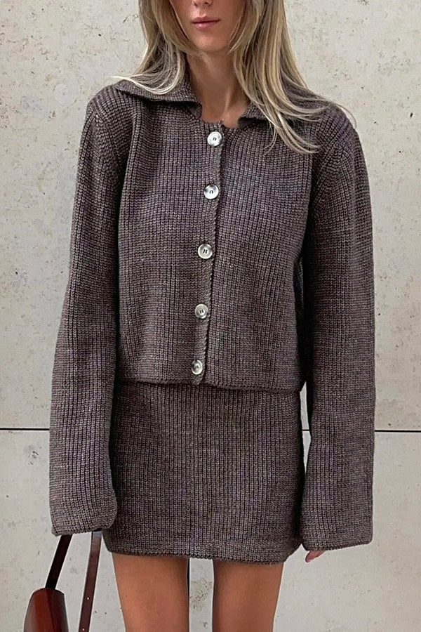Cozy Knit Cardigan and Casual Mini Skirt Set