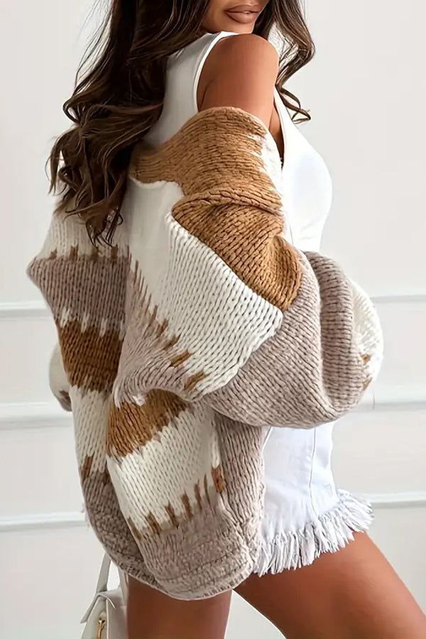 Cozy Contrast Stitching Knit Cardigan