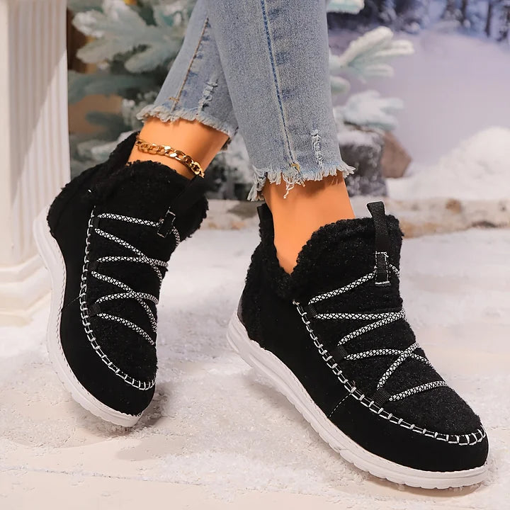 Cozy Plush Patchwork Winter Boots for Women