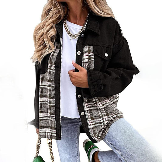 Chic Plaid Jacket with Classic Collar for Women