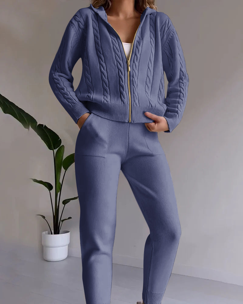 Casual Twist Jacquard Sweater Cardigan Set