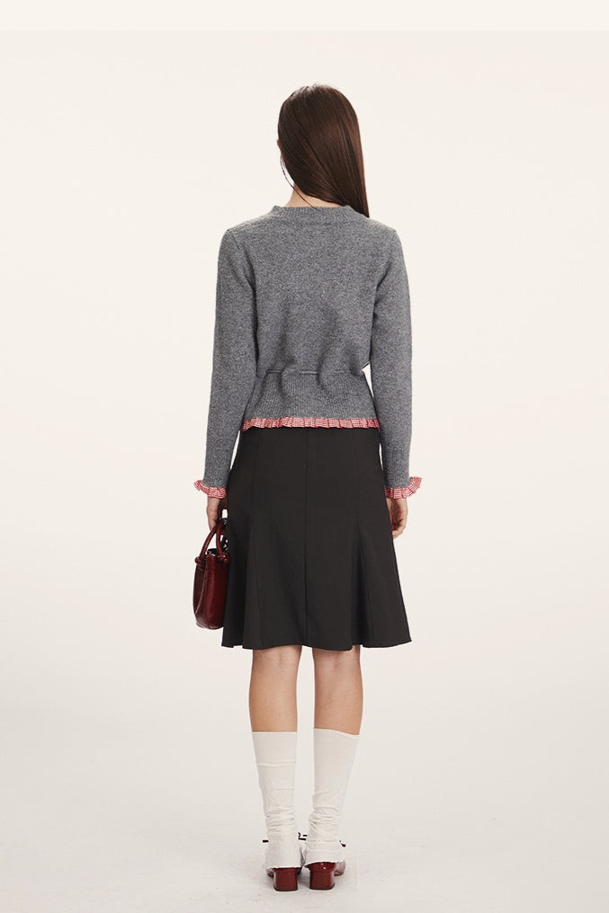 Slim Waist Cinched Knit Cardigan with Panel Design