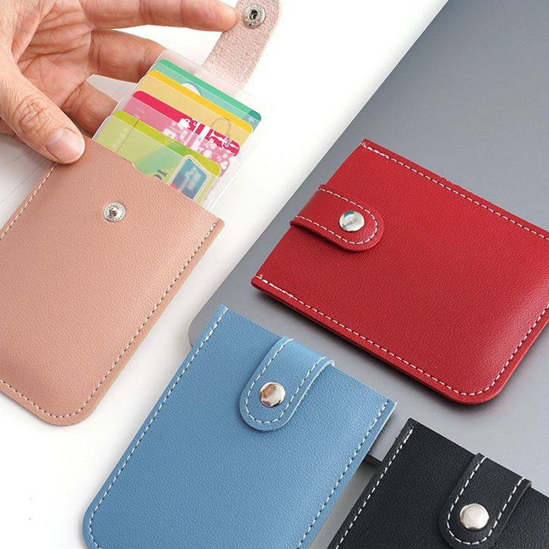 Slim Minimalist PU Leather Card Holder for Women