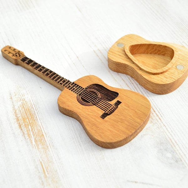 Handcrafted Wooden Guitar Pick Holder with Display Stand