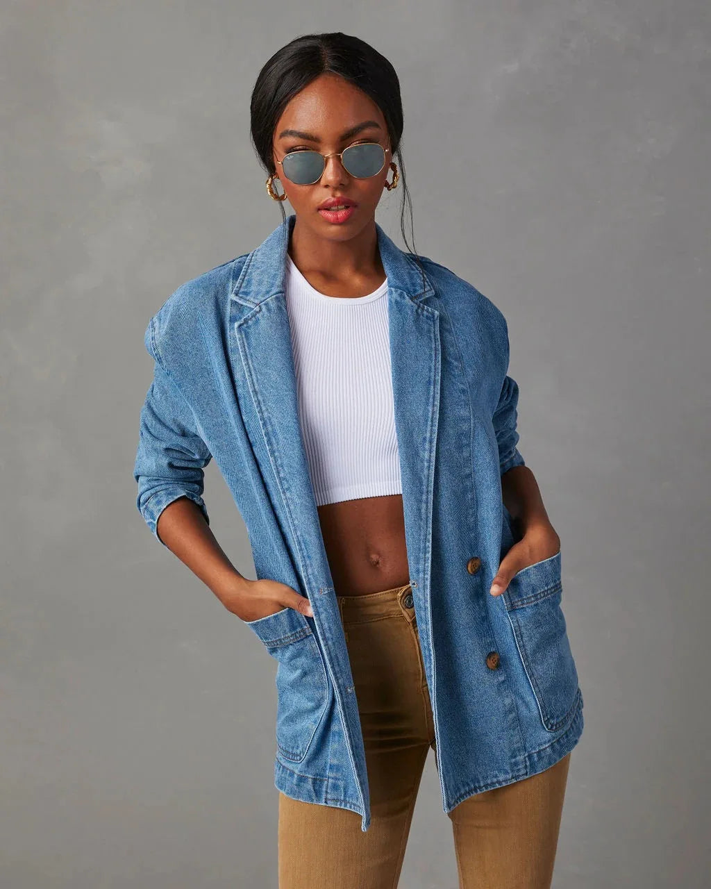 Chic Denim Blazer Jacket for Women