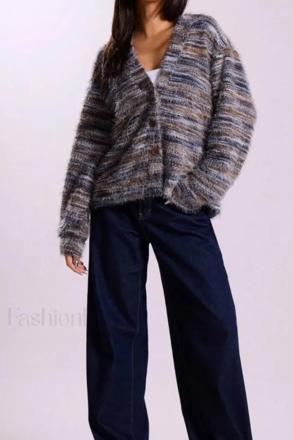 Cozy Vintage Stripe V-neck Knit Cardigan