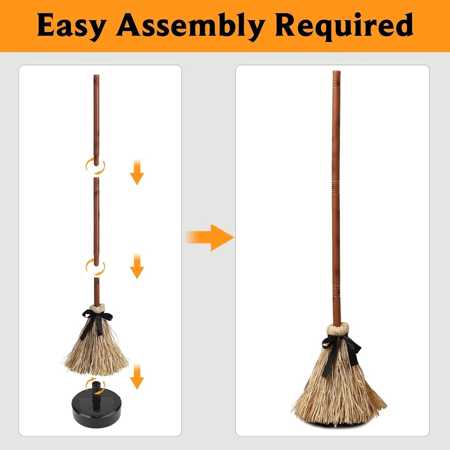Interactive Floating Witch Broom Halloween Decor with Sound and Touch Response