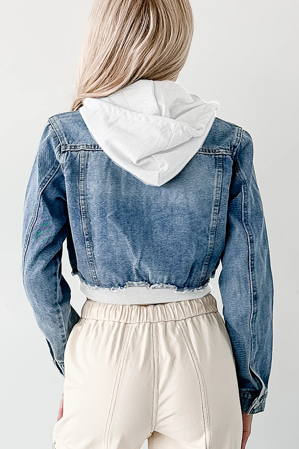 Casual Patchwork Denim Hooded Jacket
