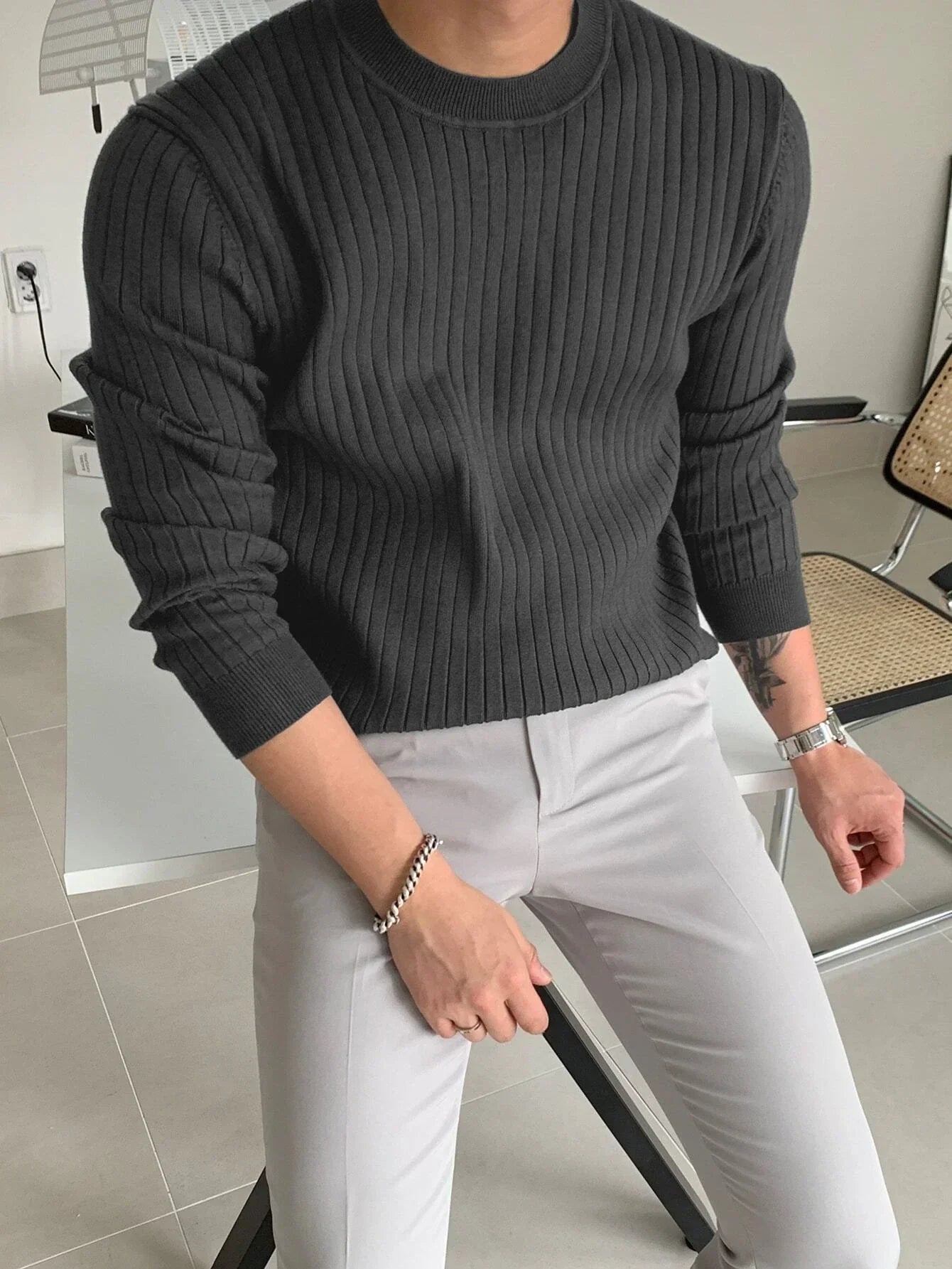 Cozy Knit Sweater for Men Soft Warm Casual Pullover