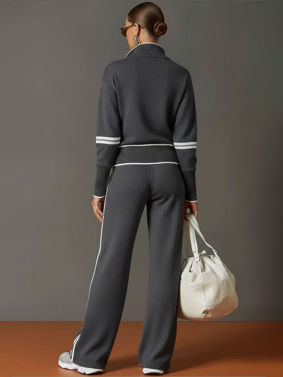 Half-Zip Sweatshirt & Wide-Leg Pants Set