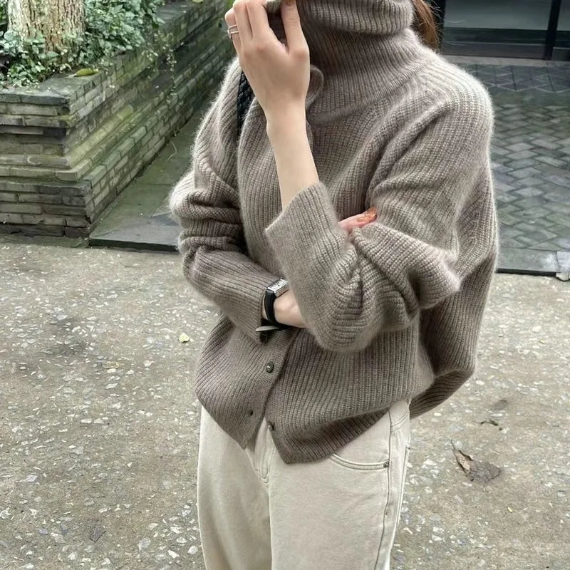Cozy Turtleneck Buttoned Sweater for Women