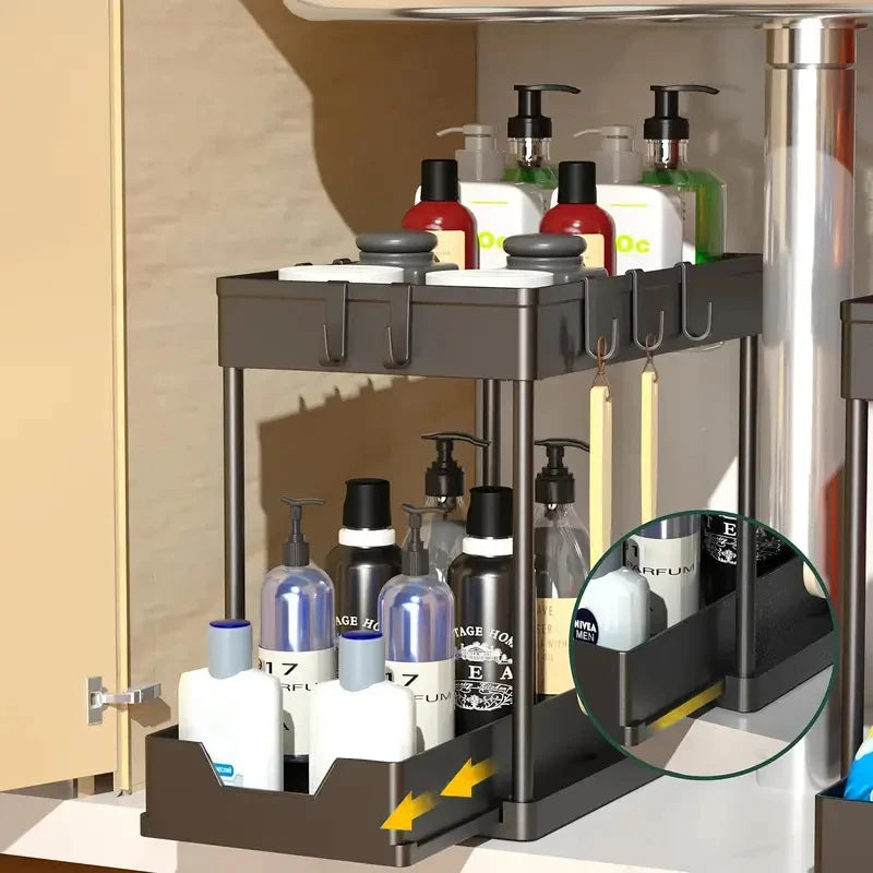 OrganizeEase™ - 2-Tier Sliding Under Sink Cabinet Organizer Rack