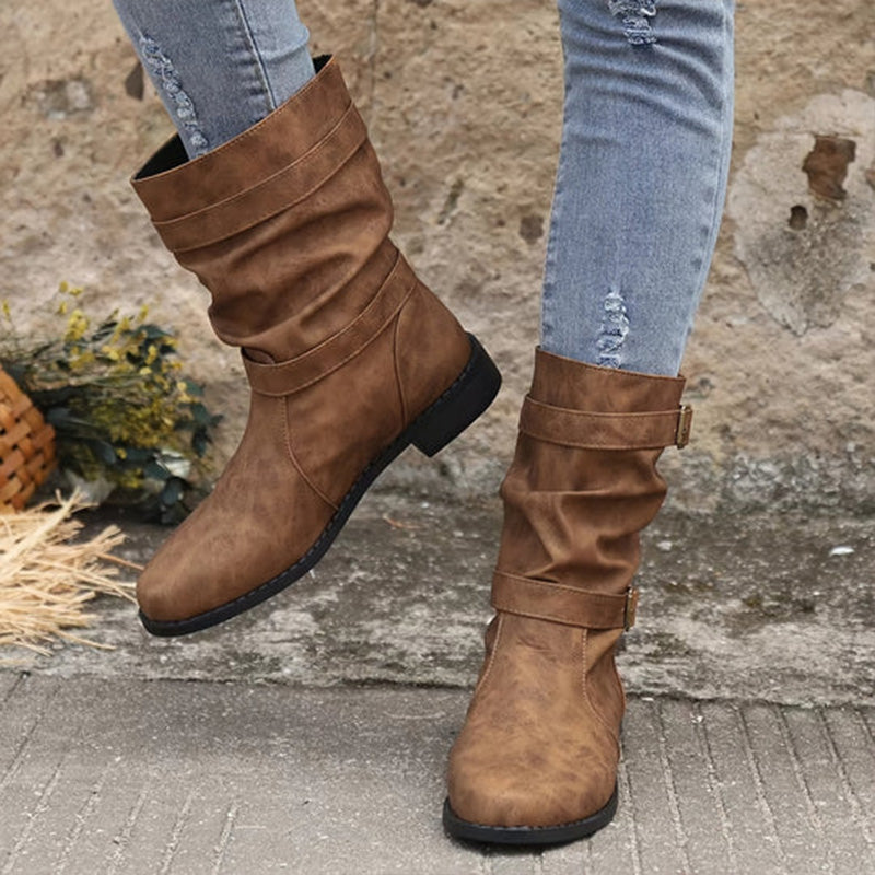 Chic Leather Ankle Boots with Buckle Detail