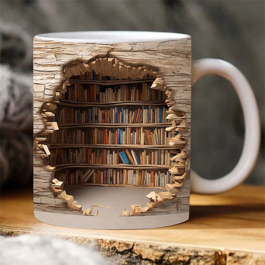 Ceramic 3D Bookshelf Mug for Book Lovers
