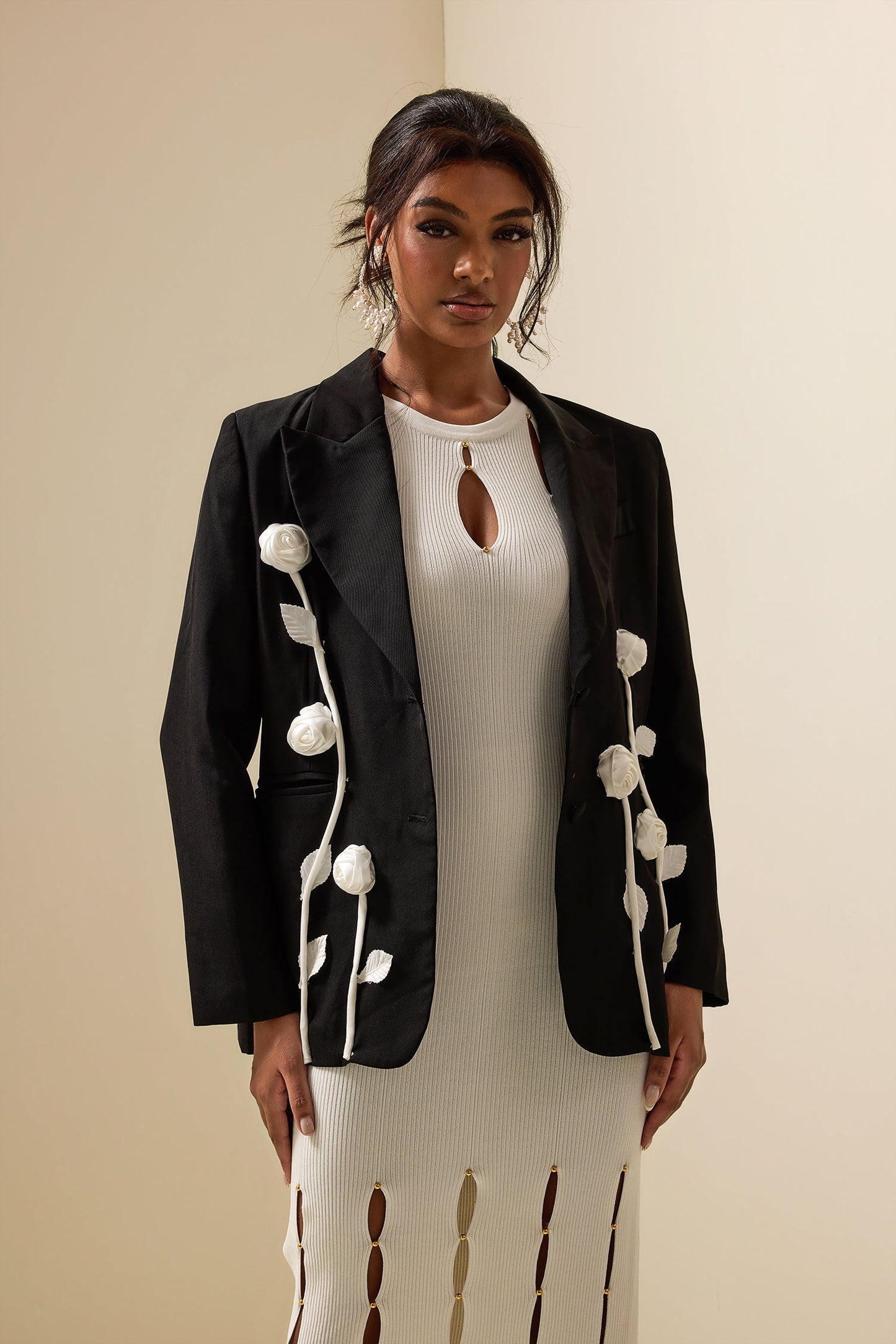 Floral Contrast Long Sleeve Blazer Jacket