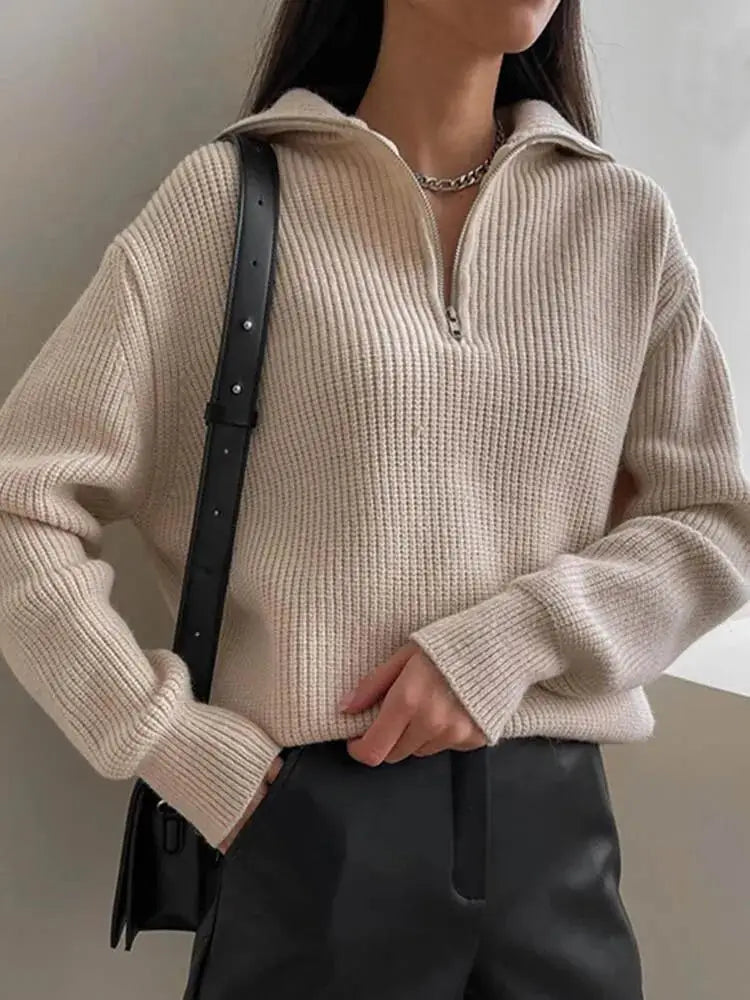 Cozy Thick Knit Zip Collar Sweater for Stylish Comfort