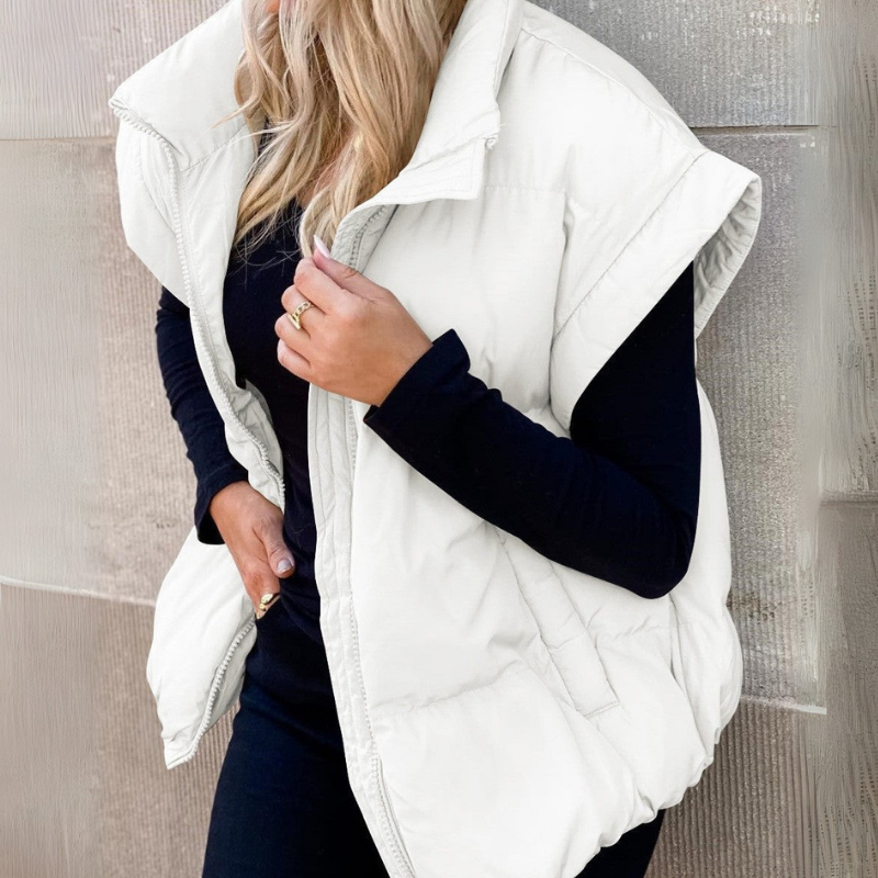 Women's Quilted Padded Vest with Stand-Up Collar