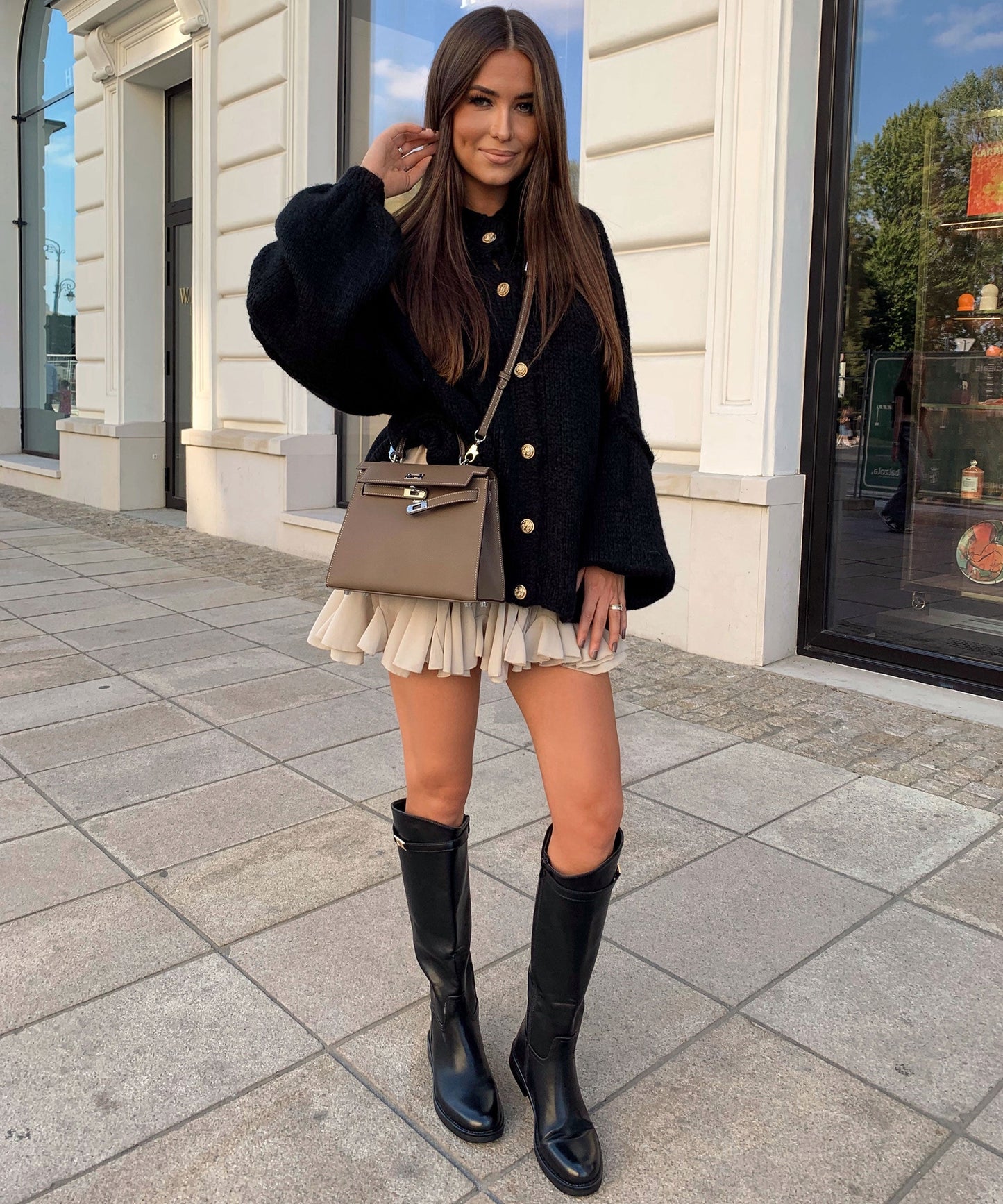 Chic Beige Rocker-Inspired Dress