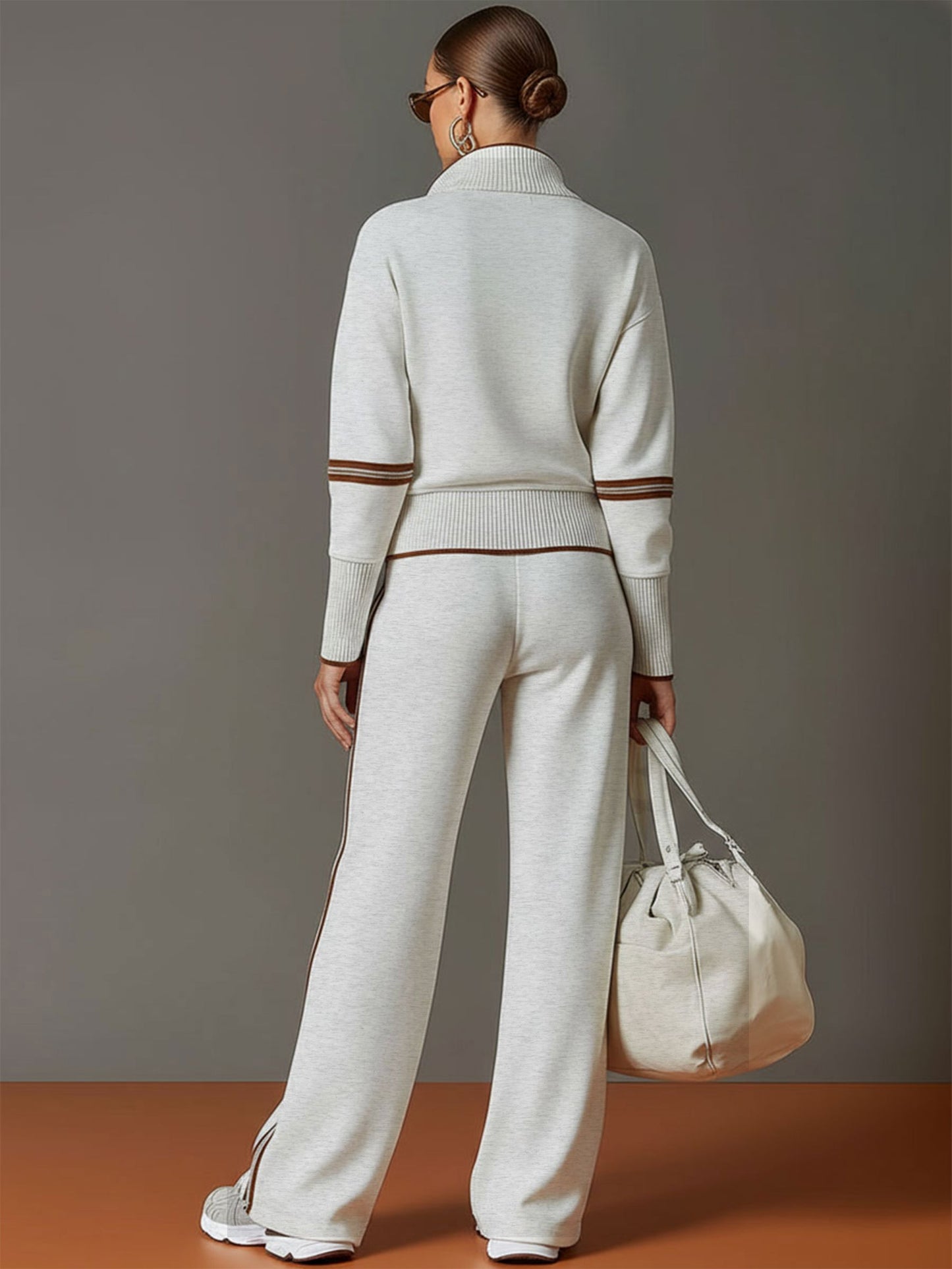 Half-Zip Sweatshirt & Wide-Leg Pants Set