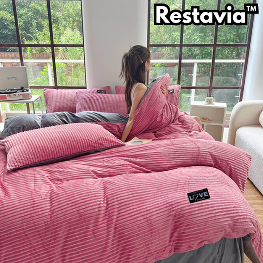 Restavia™ - Velvet Coral Fleece Duvet Cover with Pillowcases