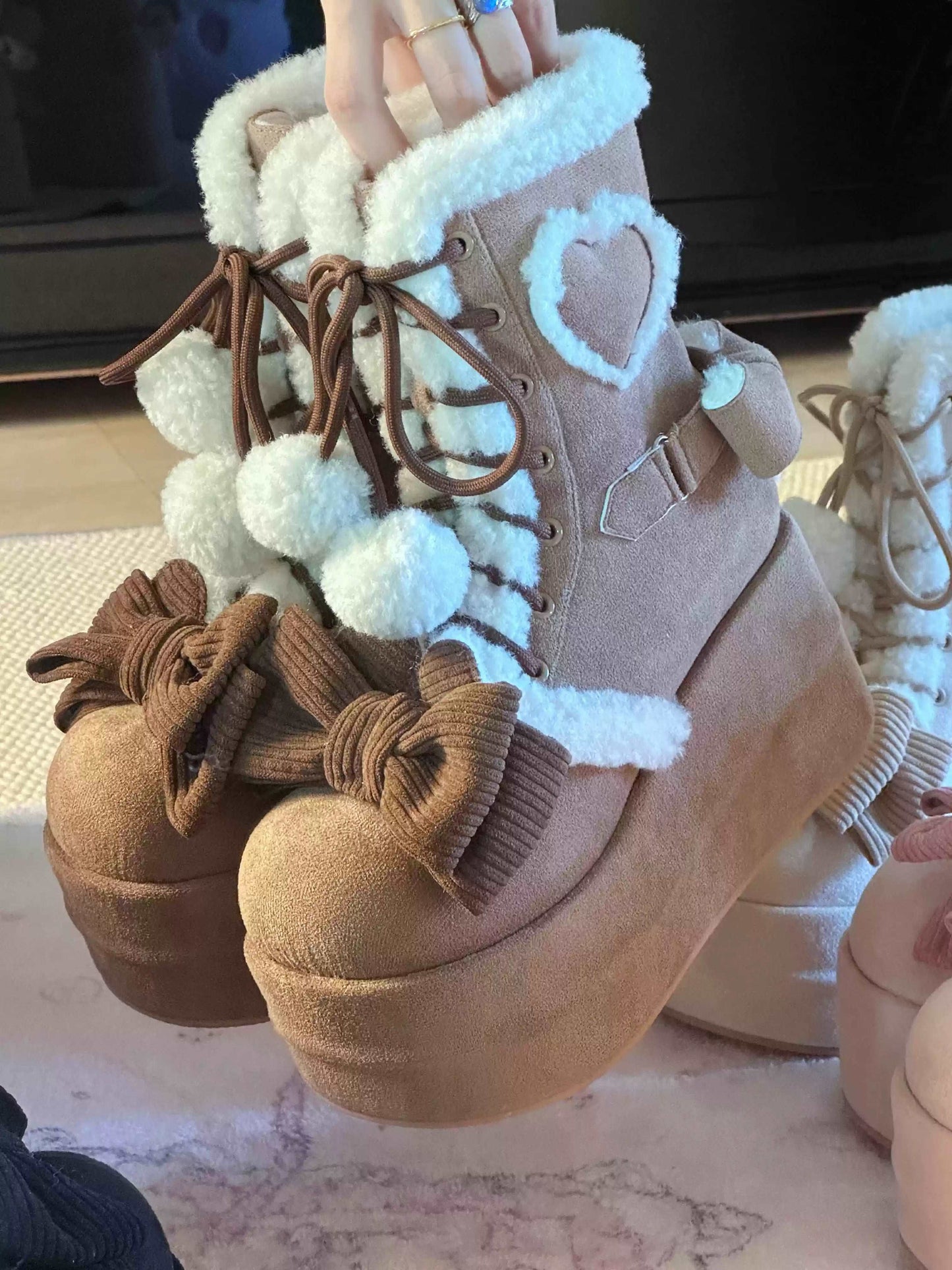 Cozy Winter Snow Boots in Pink and Cream