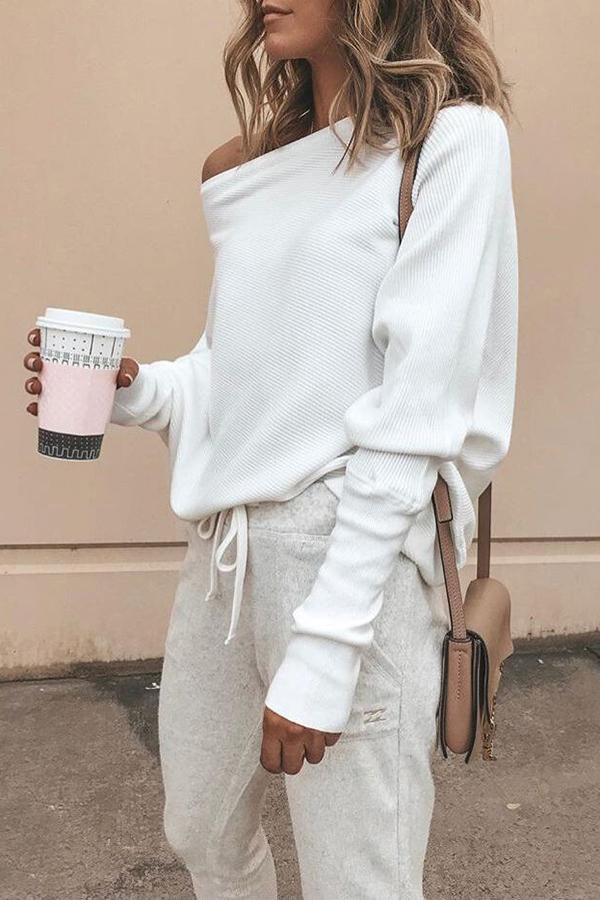 Ribbed Off Shoulder Shift Top