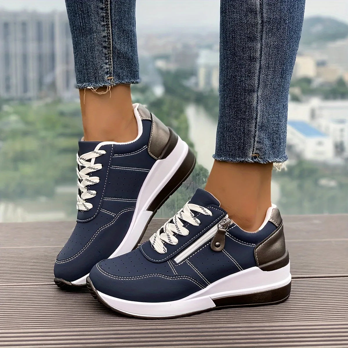 Comfortable Side-Zip Orthopaedic Trainers with Thick Sole