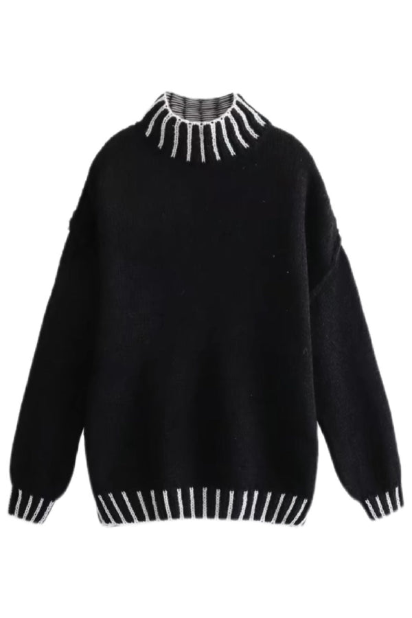 Cozy Turtleneck Color Block Pullover Sweater