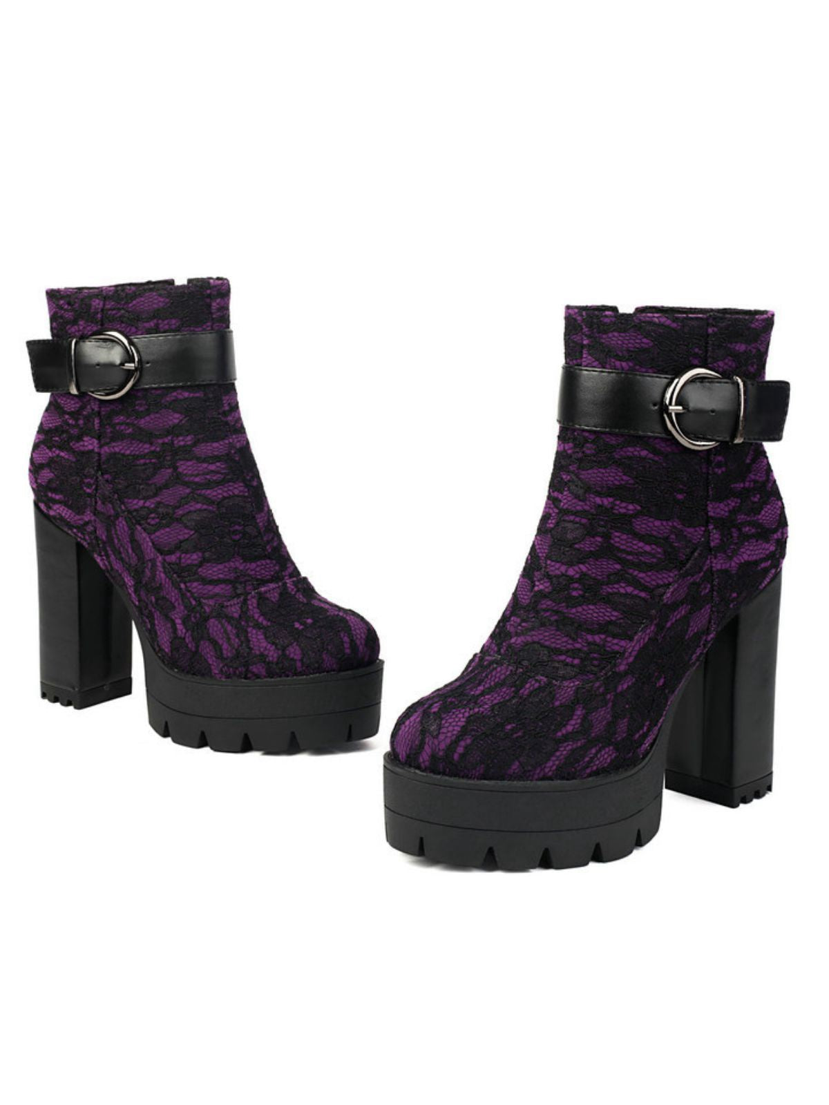 Vintage Lace Platform Ankle Boots with Chunky Heels