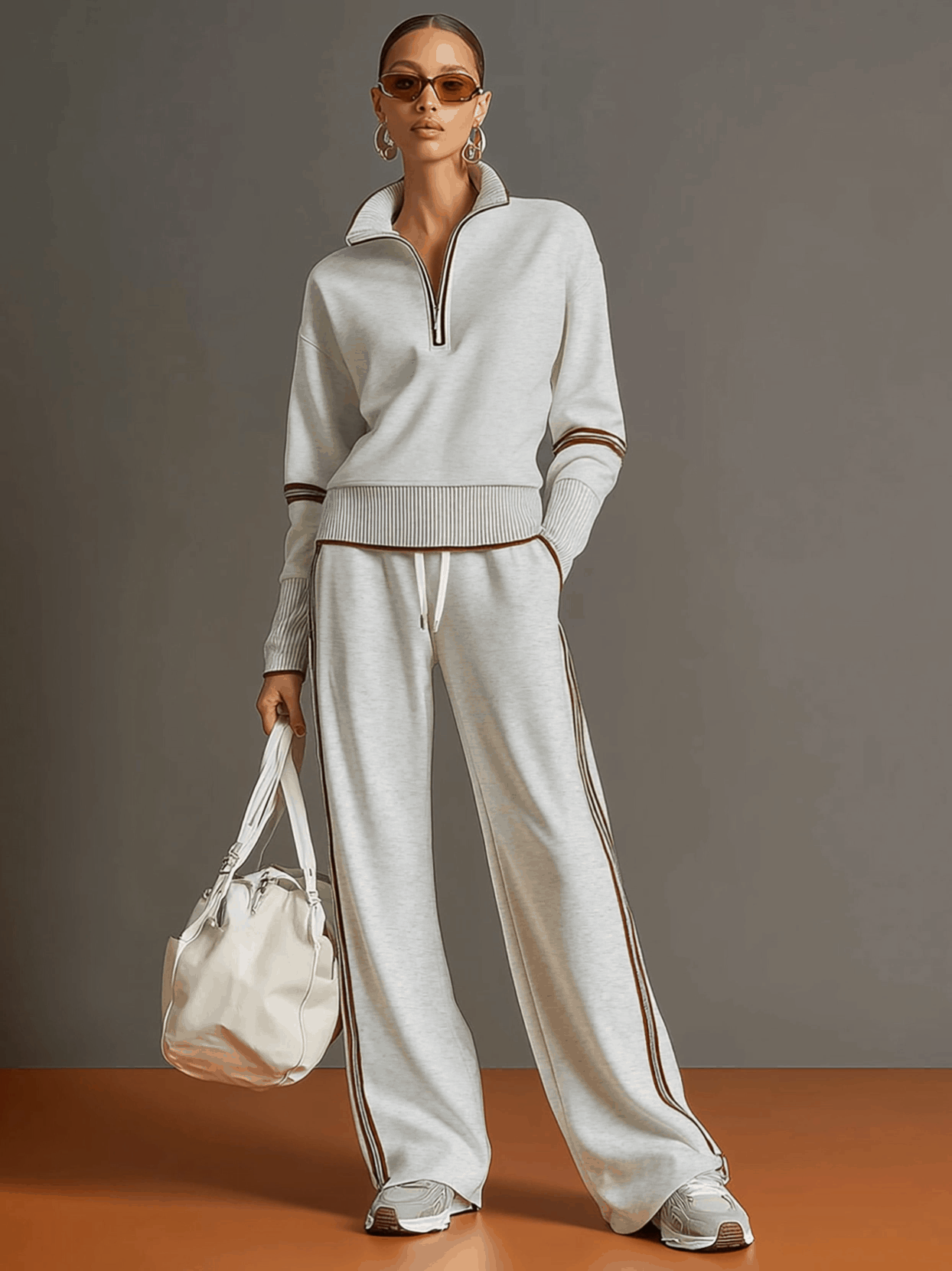 Half-Zip Sweatshirt & Wide-Leg Pants Set