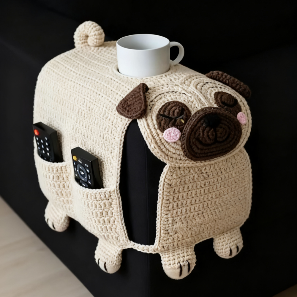 Cozy Crocheted Sofa Organizer for Pets and Living Room Storage