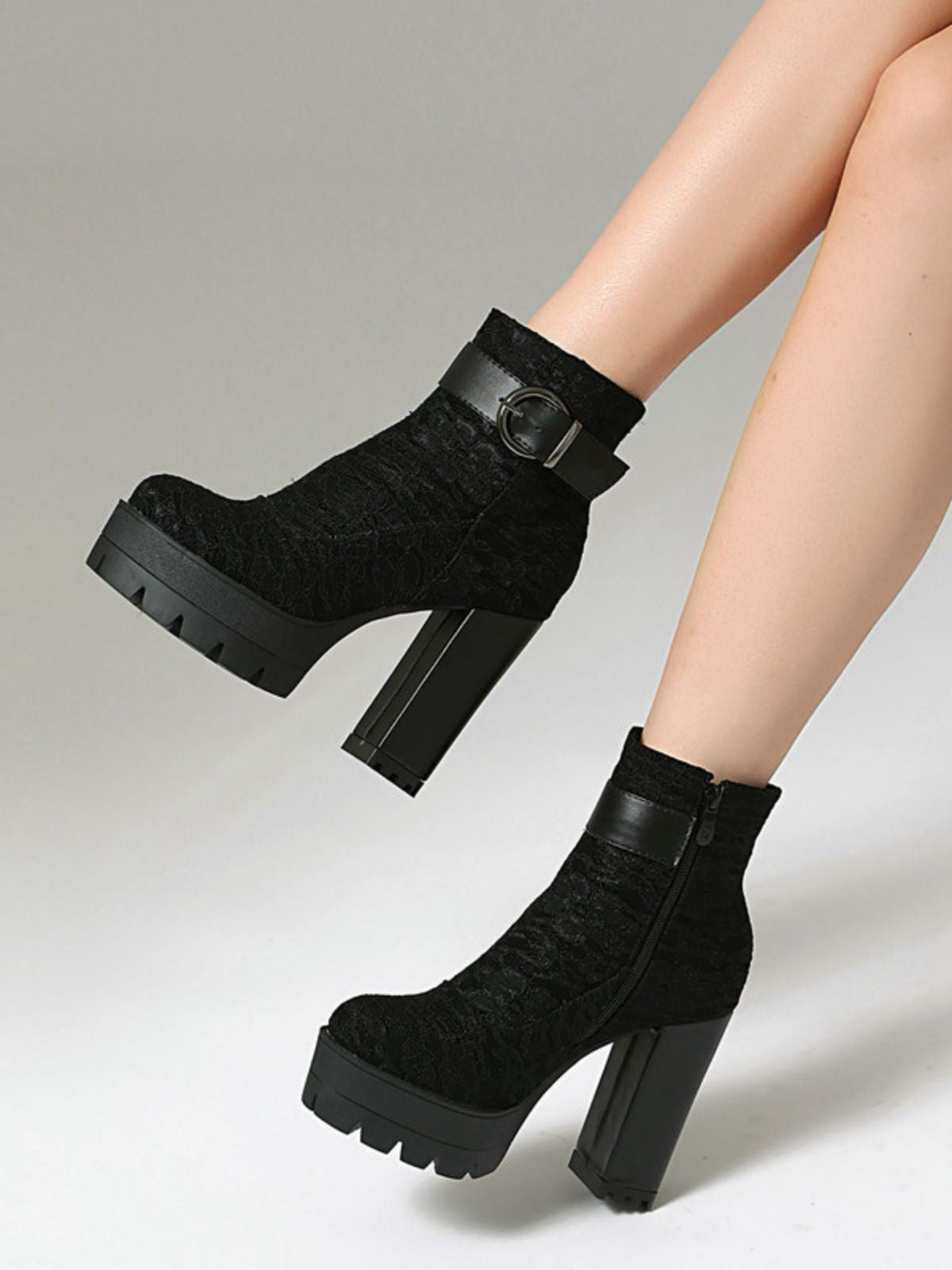 Vintage Lace Platform Ankle Boots with Chunky Heels